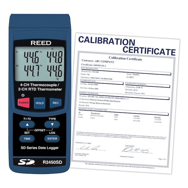 REED R2450SD Data Logging Thermometer, includes ISO Certificate